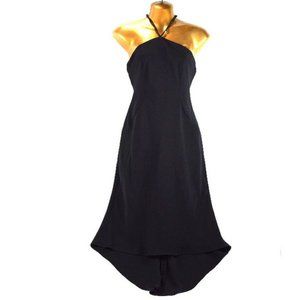 Black Halter Evening Dress with Long Beaded Tie